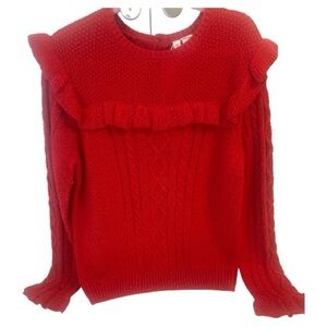 Janie and Jack red cable knit ruffle sleeve holiday sweater